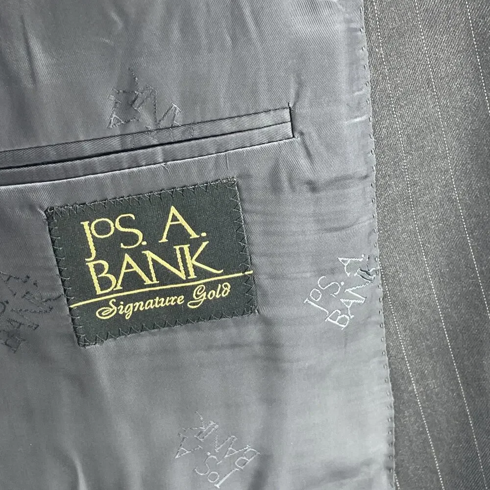 Jos A Bank Sig Gold Mens 43L Dark Gray Pinstripe Suit Jacket Wool Corpcore